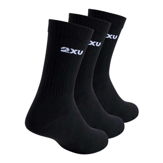 2XU - Cotton Crew Socks 3 Pack - Black/White (Back)