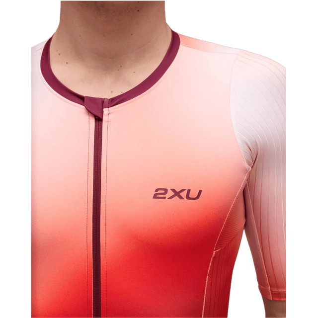 2XU - Mens Aero Sleeved Trisuit - Heatwave/Shiraz - Aid Station