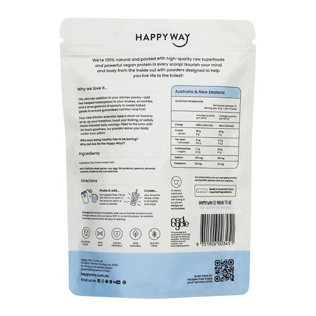 HappyWay - Vegan Protein Powder 500g - Flavourless