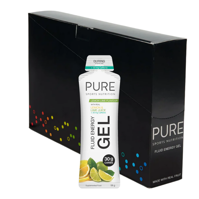 PURE Sports Nutrition - Fluid Energy Gels - Lemon Lime 30g (with caffeine) (Box of 18)