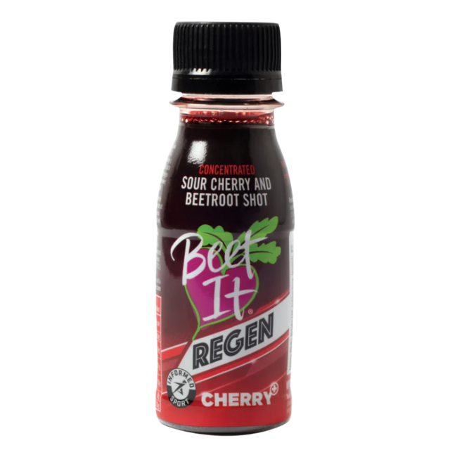 A bottle of Beet It Sport Sour Cherry and Beetroot Shot.
