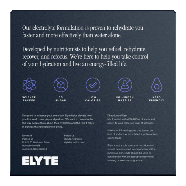 Elyte - Hydration Powder Sachets - Wild Berry (Back)