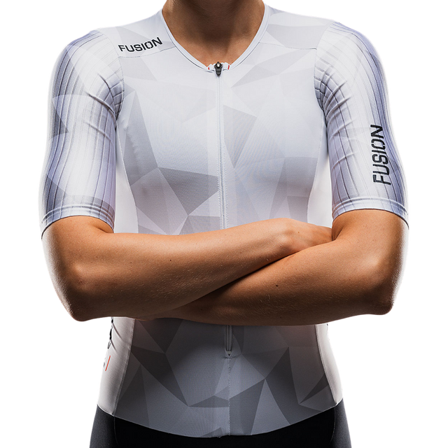 FUSION - Tempo! ONE Women's Tri Suit - White/Grey (Front Detail) 