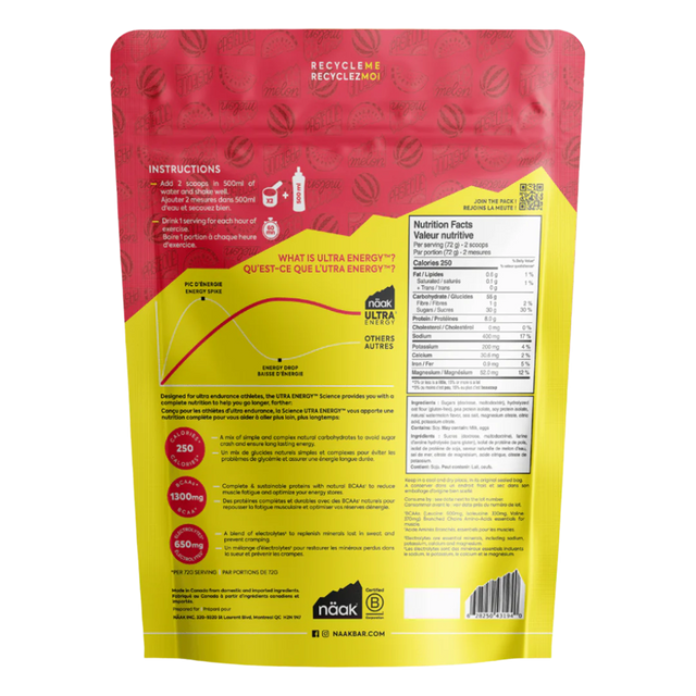 Naak - Ultra Energy Drink Mix Bag - Watermelon (720g) - Back