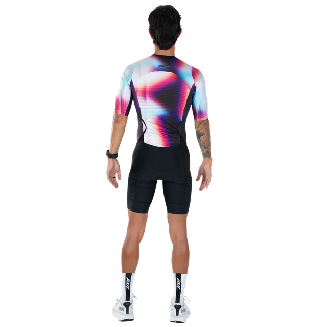 Zoot Men's Elite P1 Tri Aero FZ Racesuit in Sonic Shift colourway - back view