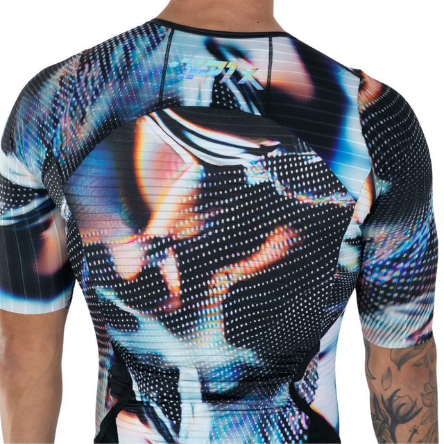 Zoot Men's Ultra Tri P1X Racesuit in Afterburn colourway - close-up of back sublimation print detail