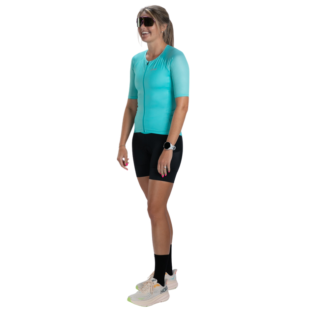 Zoot Women's Core Tri Jersey in Aqua Blue colourway - front angle view