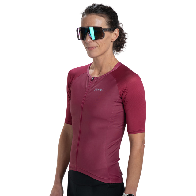 Zoot Women's Core Tri Jersey in Plum colourway - front angle view